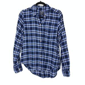 Abercrombie & Fitch Button Front Flannel Shirt Womens Size M Blue White Plaid